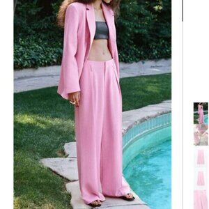 NWT ZARA BELT LOOP PLEATED PANTS LIGHT PINK